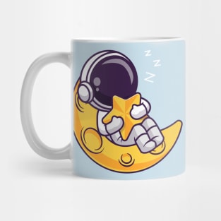 Cute Astronaut Sleeps On Moon Holding the Star Cartoon Mug